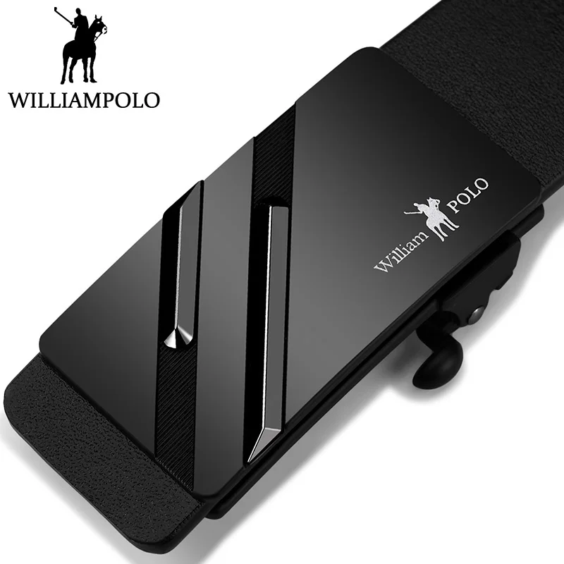 WilliamPolo Genuine Leather Belt Men 2018 Business Fashion Black Belts For Male Automatic Buckle Cowskin Waist Strap 105~130cm | Аксессуары