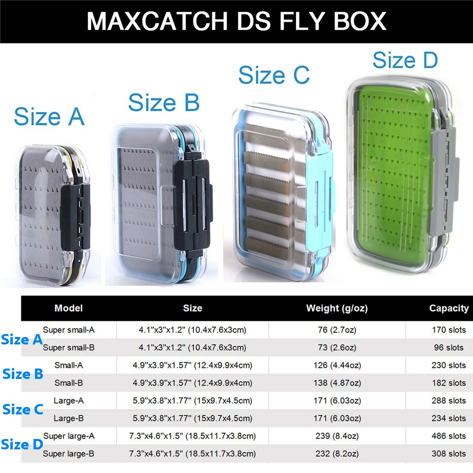Maximumcatch 4 أحجام الشق رغوة و سهلة قبضة رغوة يطير صندوق صيد ضعف الجانب للماء البلاستيك معالجة مربع شفافة يطير مربع