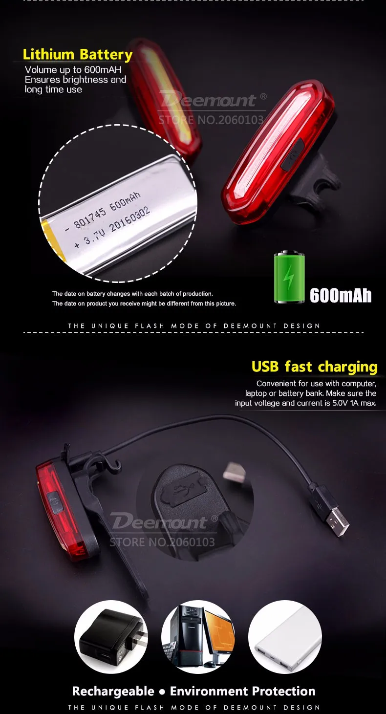 Best Deemount COB Rear Bike light Taillight Safety Warning USB Rechargeable Bicycle Light Tail Lamp Comet LED Cycling Bycicle Light 7 Best Deemount COB Rear Bike light Taillight Safety Warning USB Rechargeable Bicycle Light Tail Lamp Comet LED Cycling Bycicle Light 7