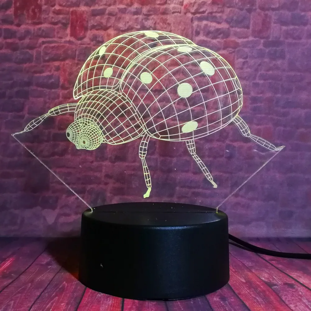 Новинка 3D насекомое Coccinella Septempunc Beatles LED 7 Цветов Градиентные настольные лампы с