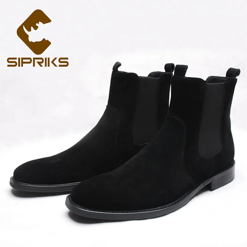 Sipriks Imported Italian Cow Suede Black Mens Chelsea Boots Classic Slip On Cowboy Leather Shoes Retro Short Ankle Autumn | Обувь