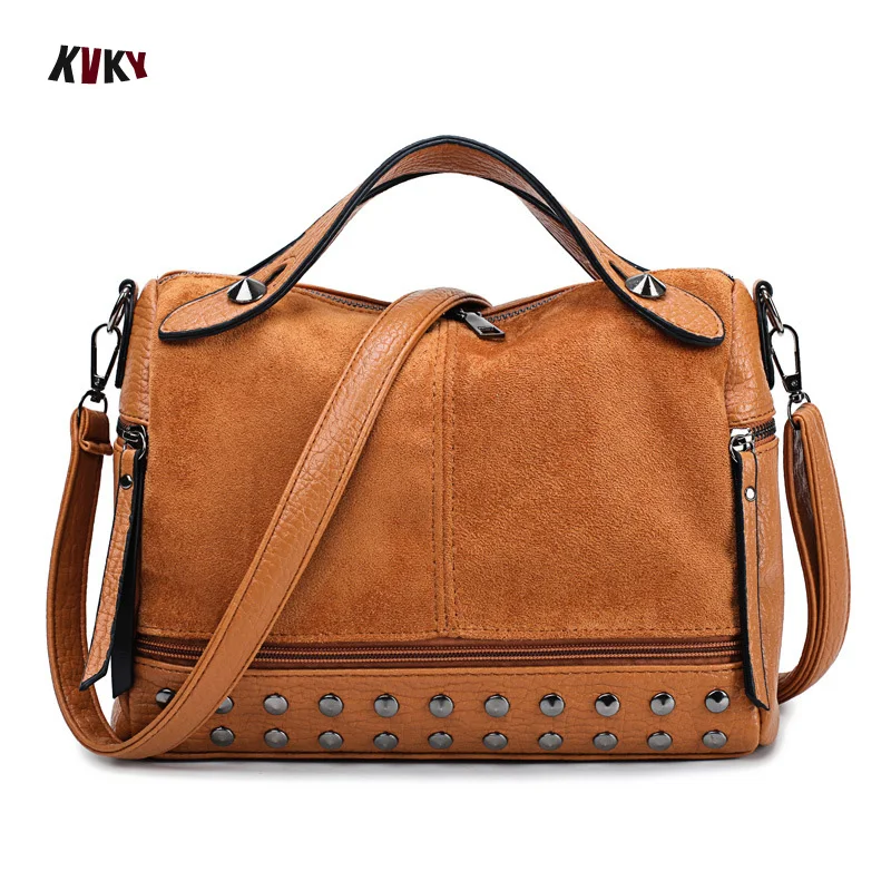

KVKY Crossbody Bags For Women 2019 Shoulder Bags Female Vintage Leather Bags Women Handbags Famous Brand Rivet Small Ladies