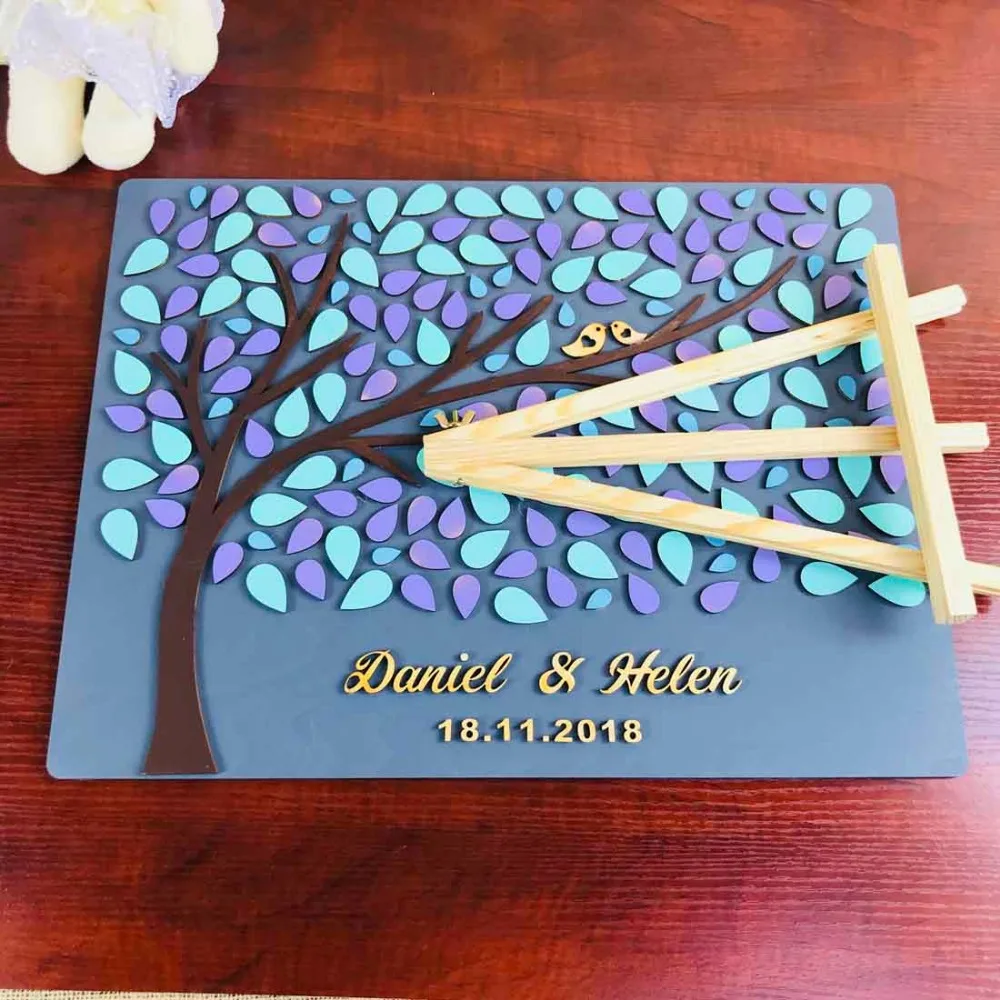 Custom Rustic Wooden Decor Unique Wedding Guest Book 3D Wood Alternative Guest Book Heart Tree Of Life Wedding Gifts For Guests (5)