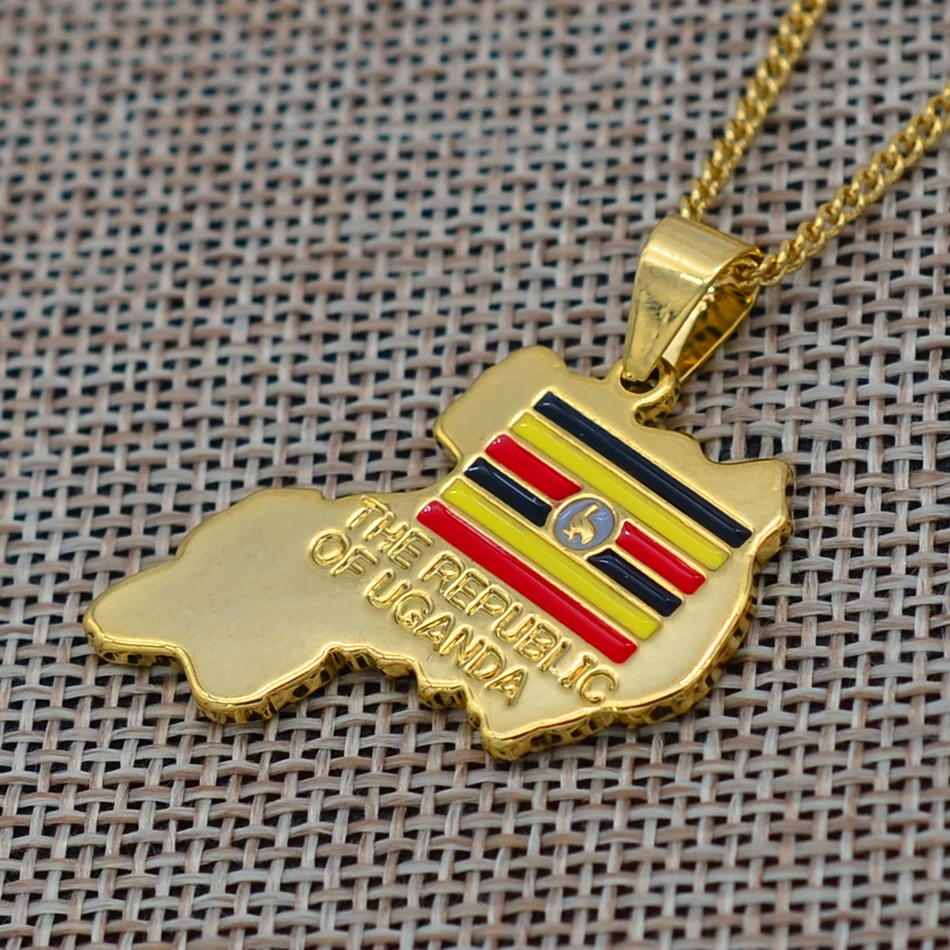 Uganda Map Pendant Chain Necklaces Gold Color Maps of the Uganda