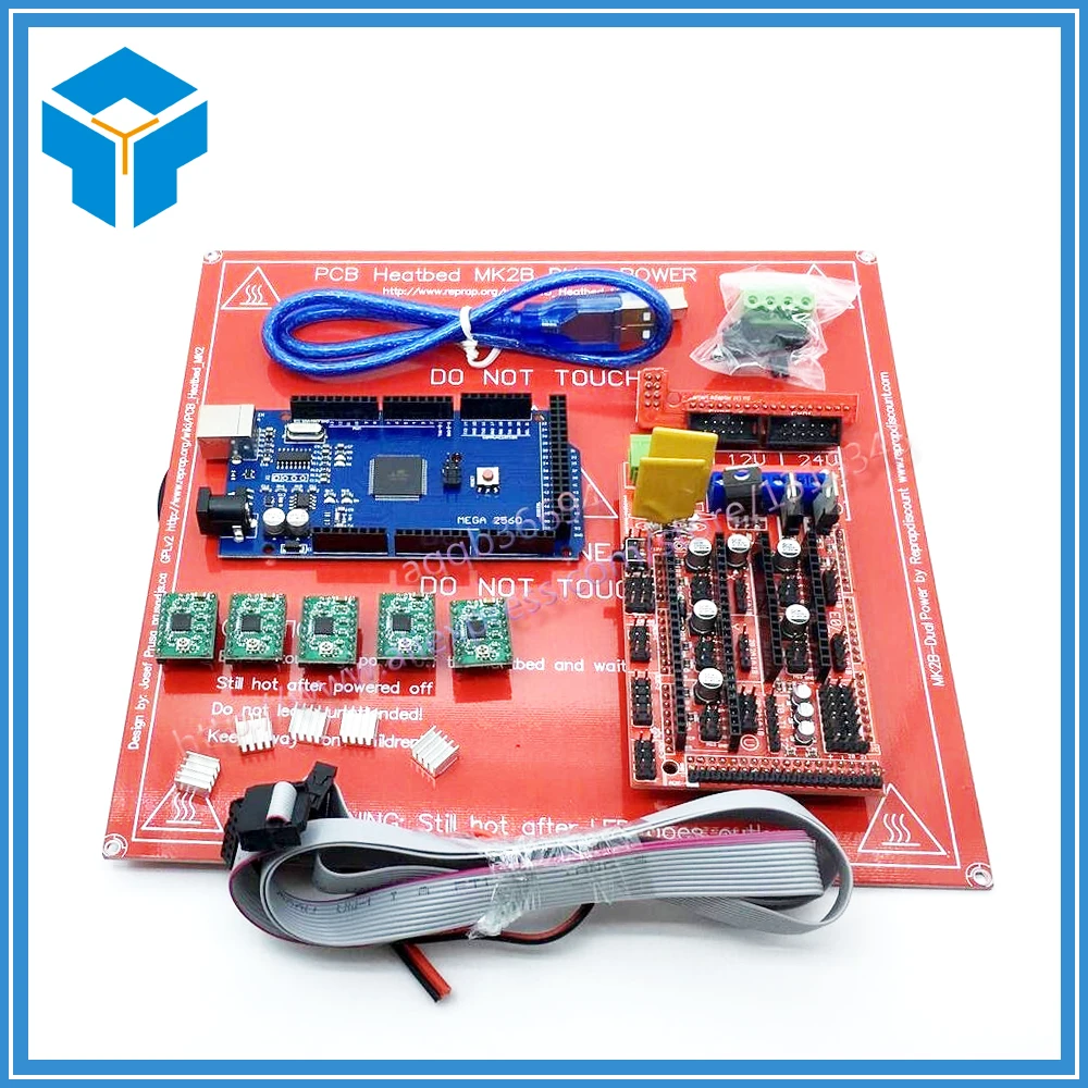 1pcs Mega 2560 R3+ 1pcs RAMPS 1.4 Controller+ 5pcs A4988 Stepper Driver Module+1pcs PCB Heatbed MK2B 3D Printer kit