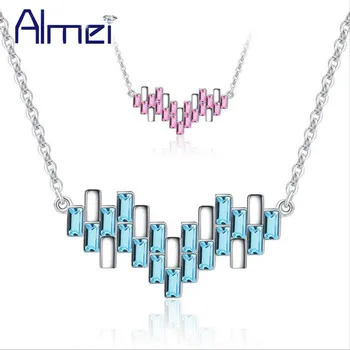 

Almei 40% Off Pendant For Women 925 Sterling Silver Long Necklaces & Pendants Blue Pink Zircon Jewelery Chain With Box WT146
