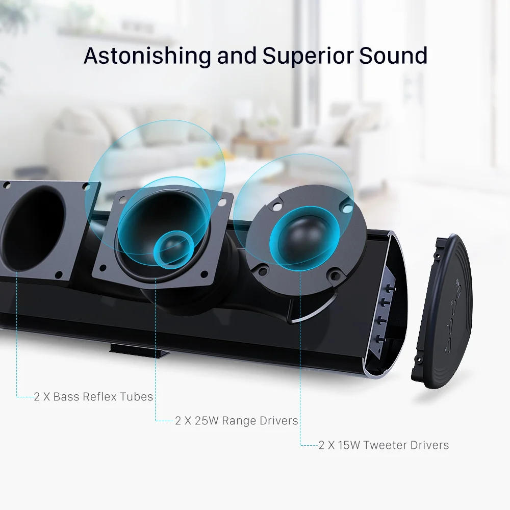 80W TV SoundBar Bluetooth Speaker Wired Home
