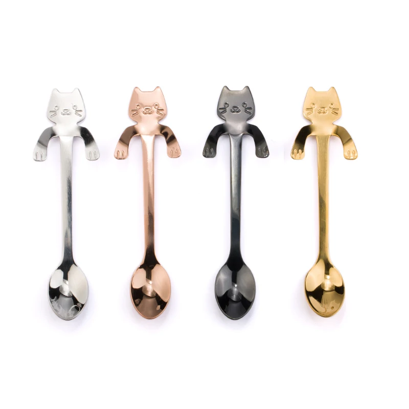 4pcs set 2 шт. мини-чайная ложка для кошки из нержавеющей стали десертная кофейная ложка посуда креативные ледяные кремовые столовые приборы кухонные подвесные чашки ложки - Цвет: 4pcs set