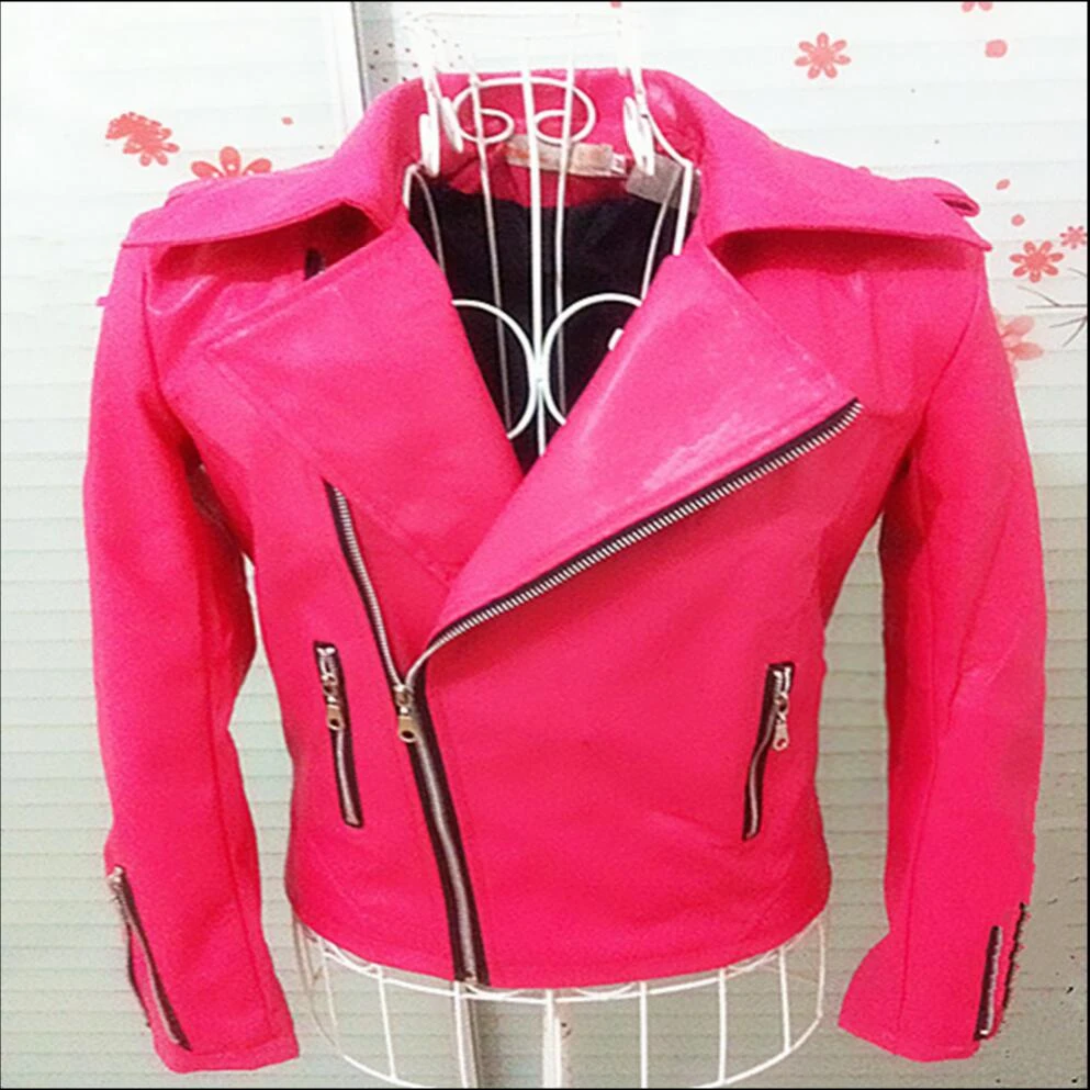 slim fit leather jacket Men Pink Leather Jacket Singer Costumes Nightclub Bar Dj Red Fluorescent Pink Slim Long-sleeved Moto Patent leather Coat Tide mens leather jackets cheap