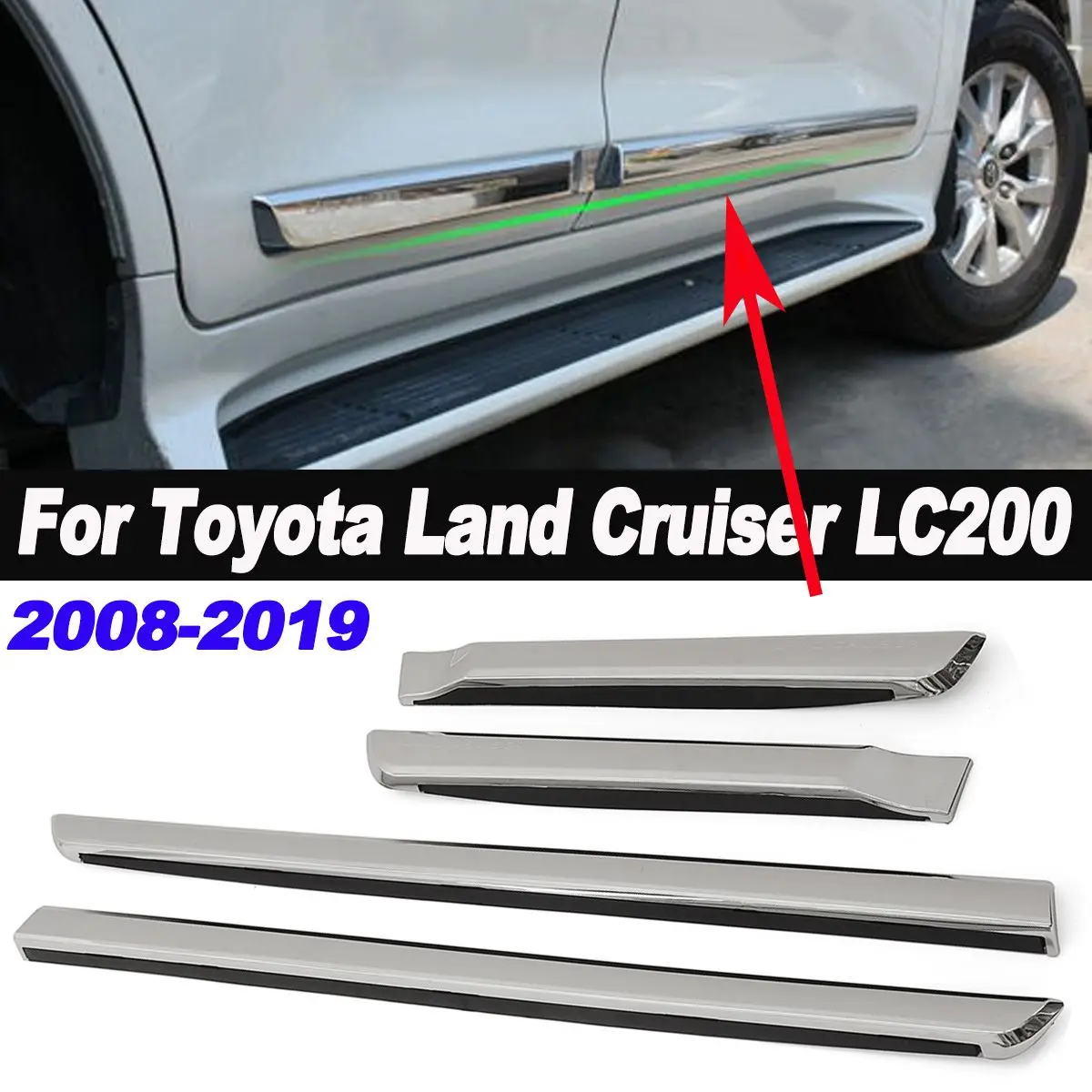 4pcs ABS Chrome Door Side Molding Car Body Line Trim Kit for Toyota for
