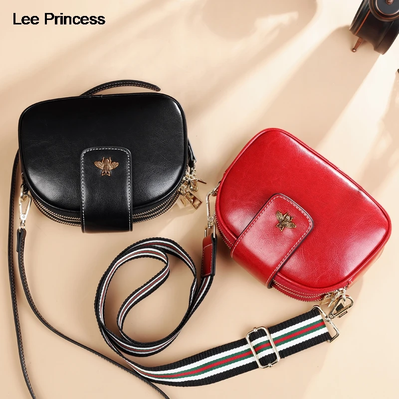 

Lee Princess Girls Small Crossbody Bags For Women Free 2 Strap 3 Zipper Split Leather Ladies Black Brown Red Shoulder Bag Female