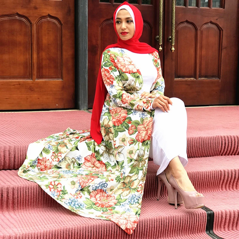 Buytiz Print Flower Long Robe Gowns Kimono Ramadan Muslim Abaya Jupe Femme...