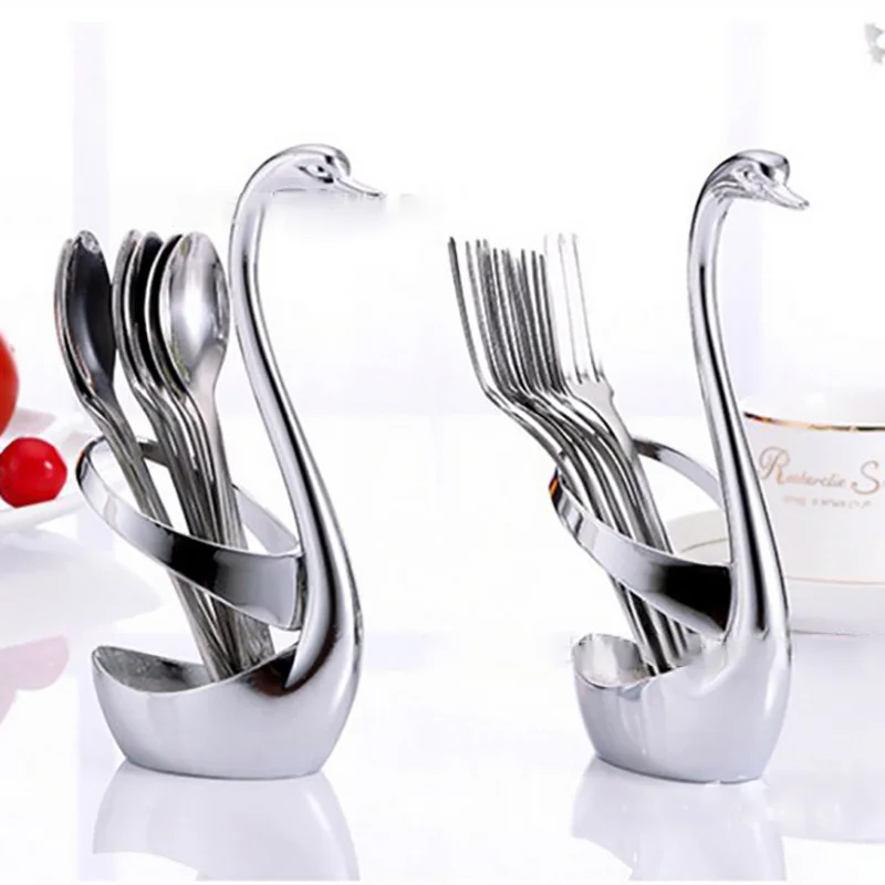 

Stainless Steel Spoon Pan Pot Rack Cover Lid Stand Fruit Fork Base Holder Creative Cygnus Fruit Sign Cutlery Kitchen Accessories