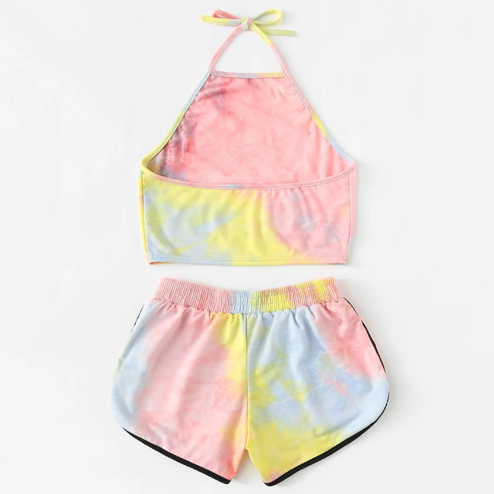 2 قطعة/المجموعة الصيف النساء التعادل صبغ الرسن دعوى أكمام عارية الذراعين المحاصيل أعلى السراويل 2 قطعة/المجموعة الصيف النساء التعادل صبغ الرسن دعوى أكمام عارية الذراعين المحاصيل أعلى السراويل