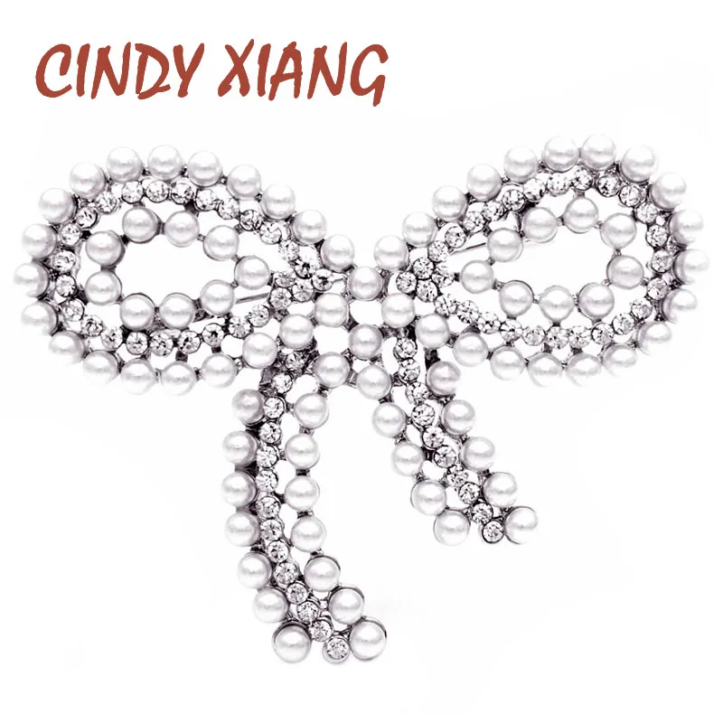 

CINDY XIANG New Arrival Pearl Bow Brooches For Women Silver Color Fashion Wedding Pins Coat Sweater Desgin Brooch High Quality
