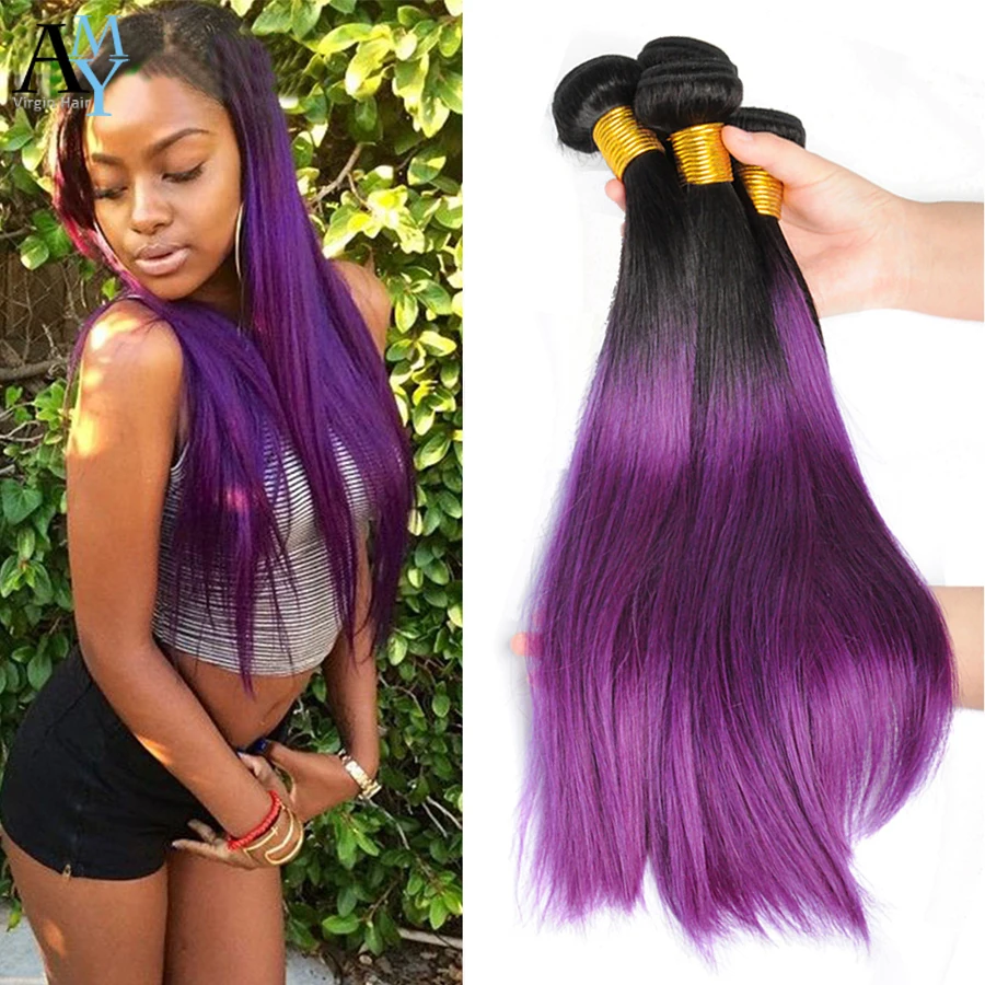 Ombre 1b Purple Malaysian Straight Hair Purple Ombre Weave 3