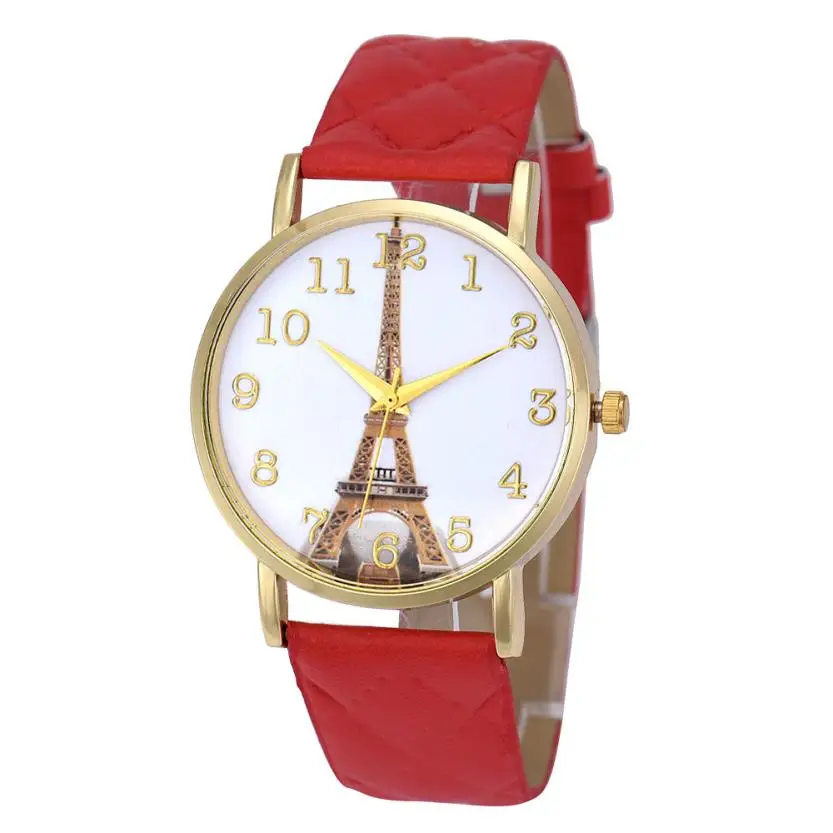 Лидер продаж года Париж Эйфелева башня Для женщин аналог искусственной кожи кварцевые ручные часы Reloj mujer hombre kol saati красивый июня 24