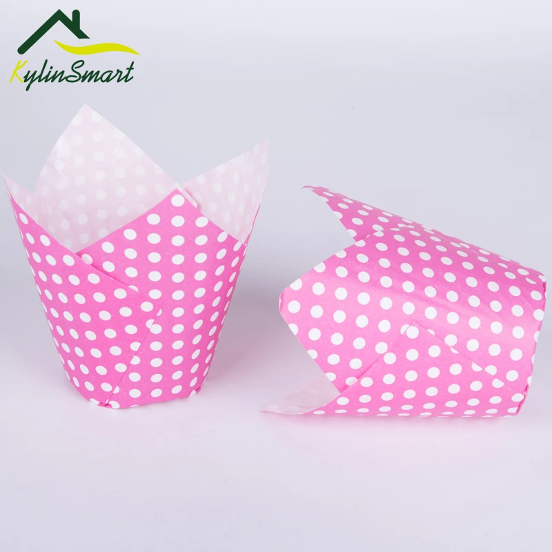 

50pcs/lot 50x60mm Tulip Muffin Wraps with Dots Paper Cupcake Liners for Wedding Party Patty Cases Baking Tools Cup Cake Liner