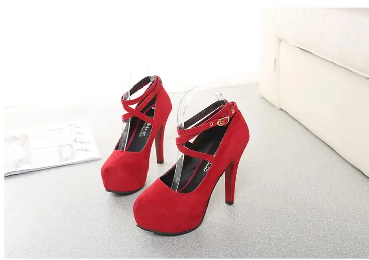 

Hot Shoes Woman Pumps Cross-tied Ankle Strap Wedding Party Shoes Platform dress Women Shoes High Heels Suede ladies shoes Big 42