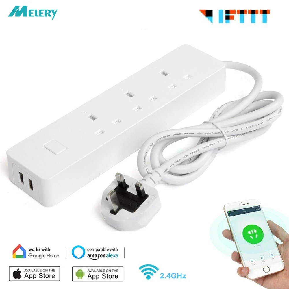 

Smart Wifi Power Strip 3 AC UK Plug Socket with USB Surge Protector Outelts Homekit Work with Amazon Alexa Echo Google Home IFFT