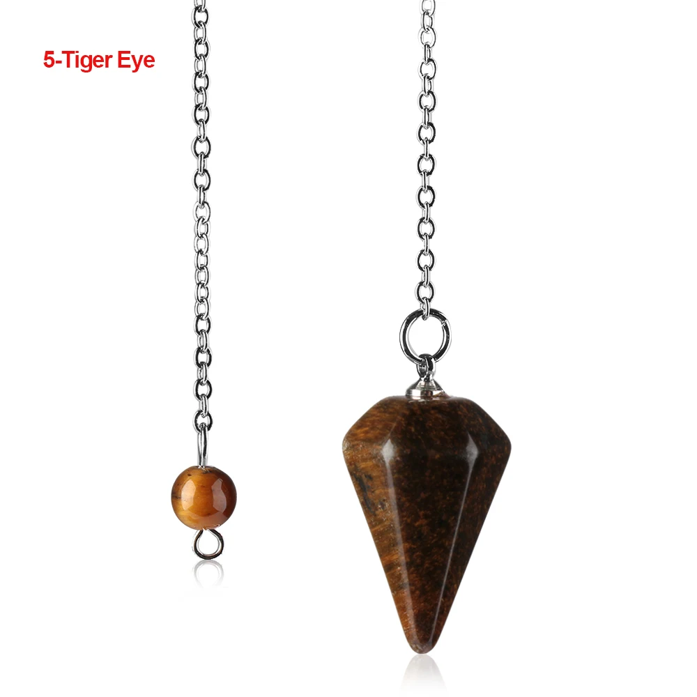 Маленький размер рейки маятник натуральный камень амулет лечебная подвеска-кристалл медитация шестиугольные маятники для мужчин и женщин ювелирные изделия - Окраска металла: 5-Tiger Eye