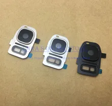 Armação de vidro para lentes de câmera, proteção com anel de metal e suporte para câmera, para samsung galaxy s7/s7 edge s8/s8 + com adesivo