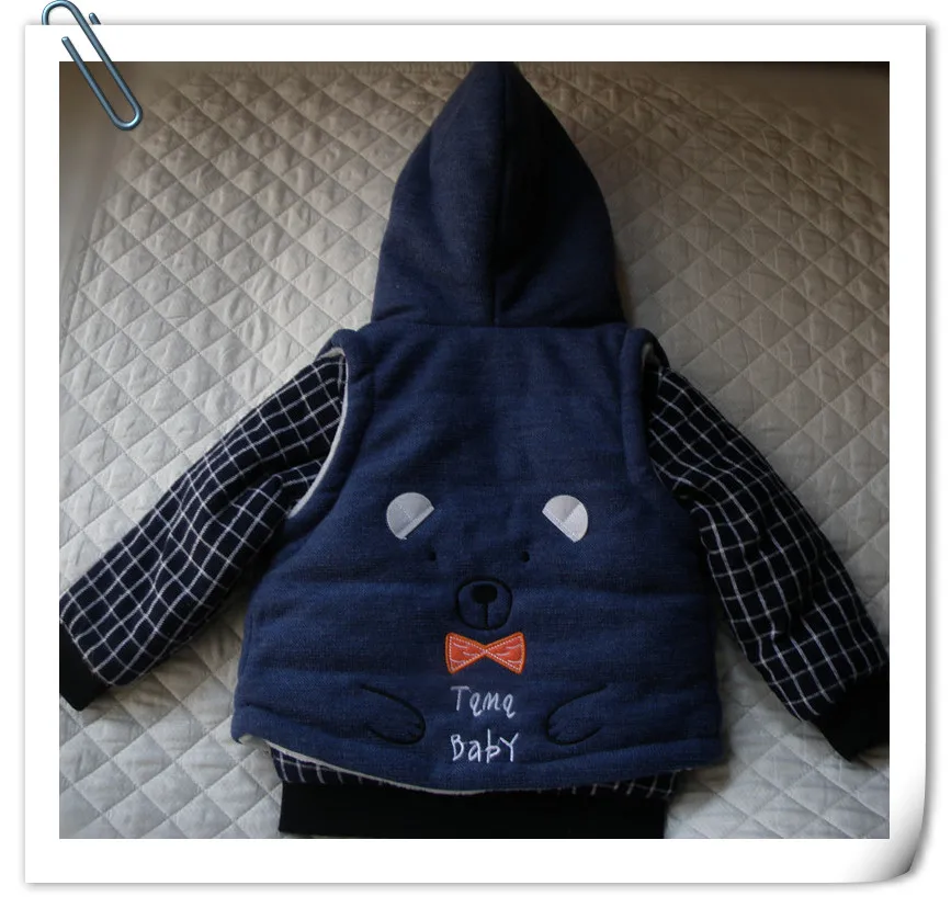 Baby Boys Girls Hooded Vest Plaid Coat Black Pant Sets 8-2