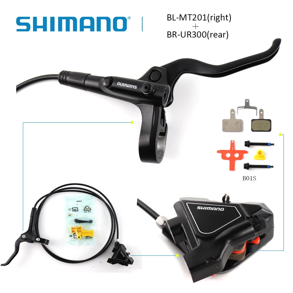 SHIMANO BL-MT201 рычаг тормоза+ BR-UR300 Гидравлический дисковый тормоз с B01S Смола дисковые Тормозные колодки включая шланг SM-BH59