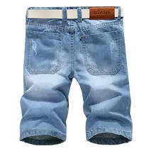 Мужские короткие джинсы летний мужской сплошной Цвет хлопка отверстия Джинсовые шорты Повседневное по колено свет синие джинсовые шорты Размеры 36