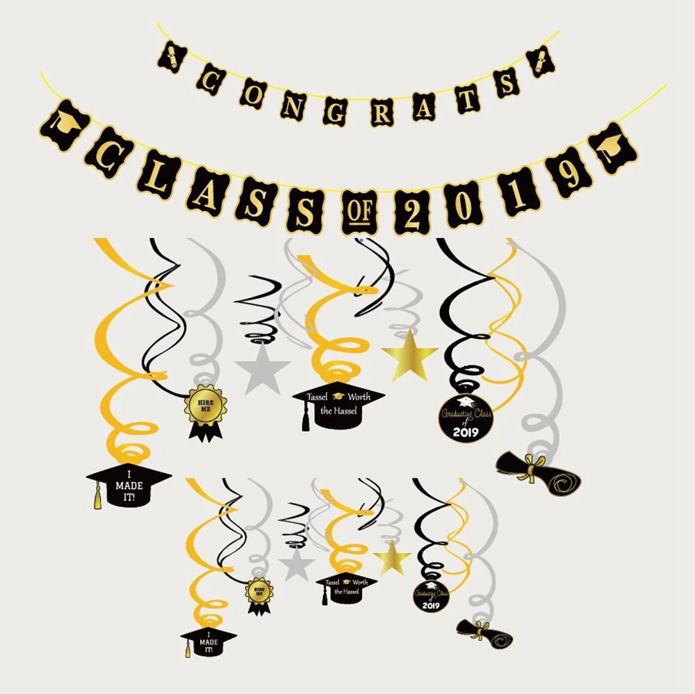 

PVC Spiral Party Decoration Class of 2019 Graduates Banner Graduation Theme Party School Decoration Pendant