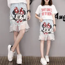 Европа Лето Для женщин Мода тяжелой промышленности Вышивка Denim Марля Лоскутная юбка Женский Повседневное Бисер пайетки джинсовая юбка