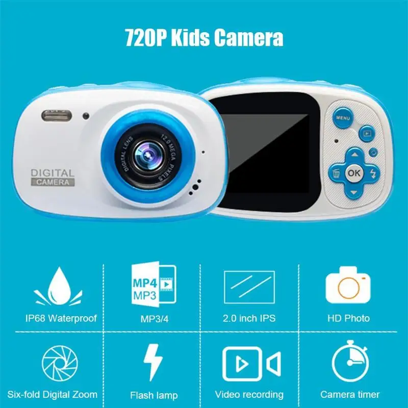 2 дюйма ips HD детская Камера Bluetooth 720P Водонепроницаемый 6X цифровой зум Видео Камера развивающие Симпатичные Мини Камера подарок на день рождения
