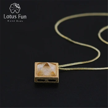 

Lotus Fun Real 925 Sterling Silver Natural Quartz Handmade Fine Jewelry Mysterious Pyramid Pendant without Necklace for Women