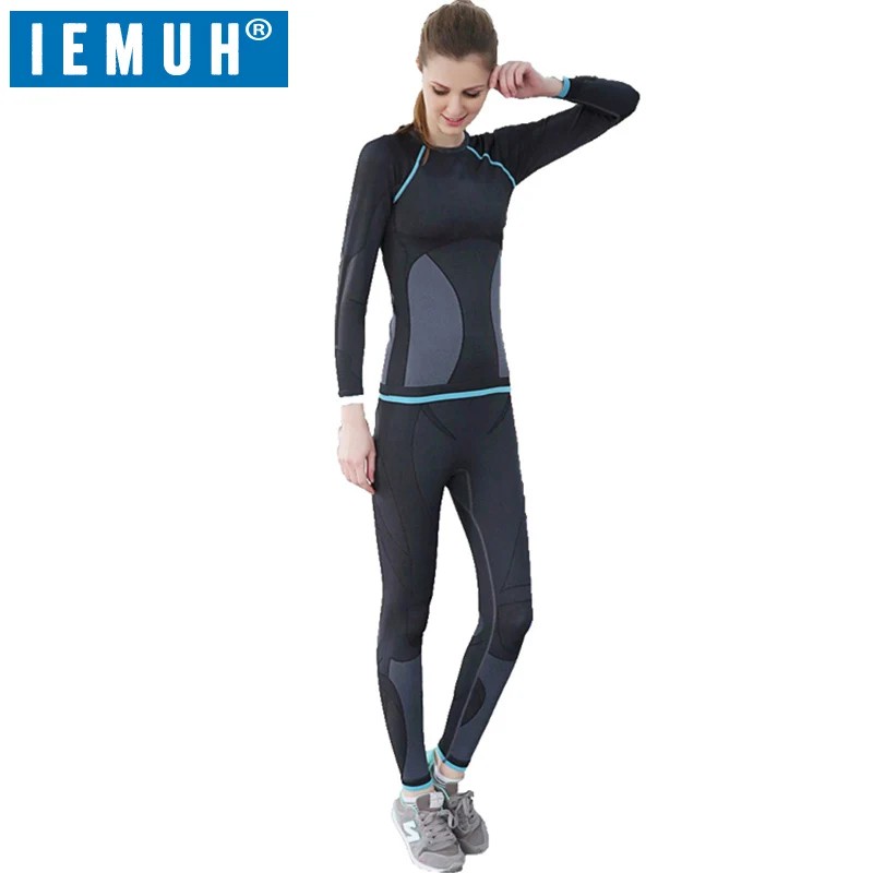 

IEMUH Outdoor Sport Women Winter Spring Thermal Underwear Fitness Warm Thicken Fleece Hiking Ski Women Long Underwear Suit