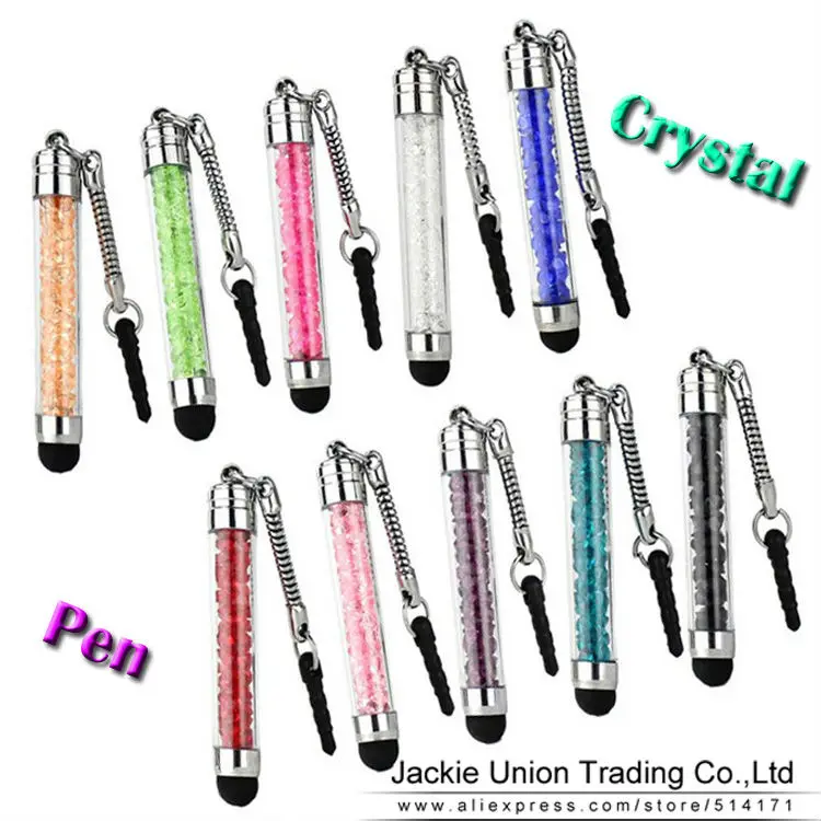 Wholesale 10 Pcs/lot High-texture Mini Crystal Stylus Pen Capacitive Screen Touch Pen For iPhone + Dust Plug very Portable