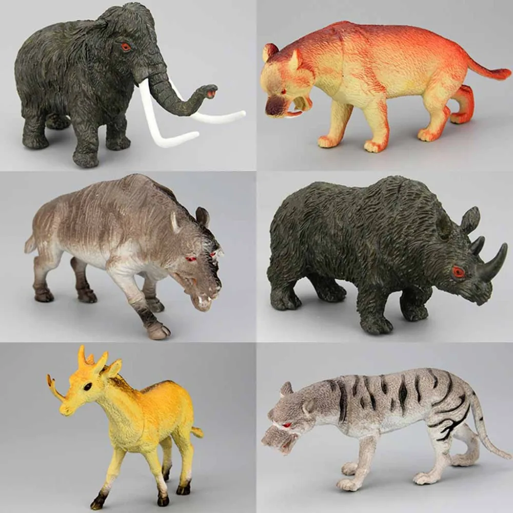 

6pc/set extinct Prehistoric animal teaching toys Mammoth Saber-toothed tiger Dire wolf Entelodontidae unicorn Coelodonta