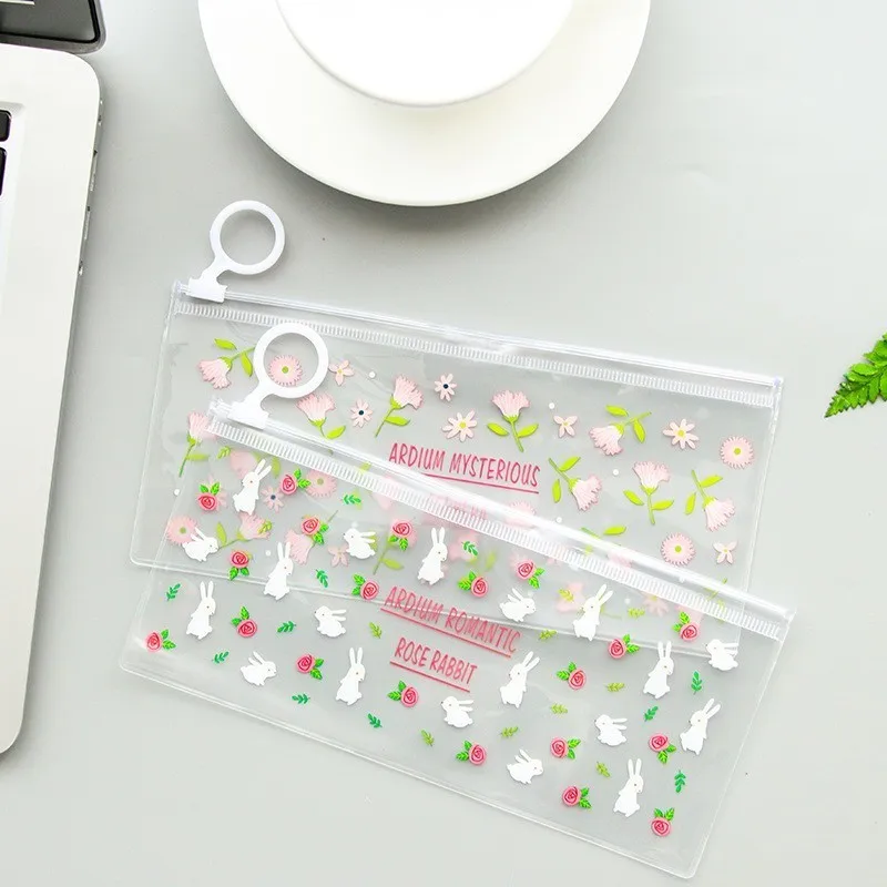 

Cartoon Transparent Floral Pencil Case Office Student Pencil Cases Nylon Kalem Kutusu Pen Box Astuccio Scuola School Supplies