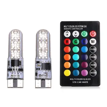 

T10 Width Lamp Silicone 5050-6SMD Car Motorcycle LED Remote Control Reading Light Colorful RGB License Plate Small Lamp