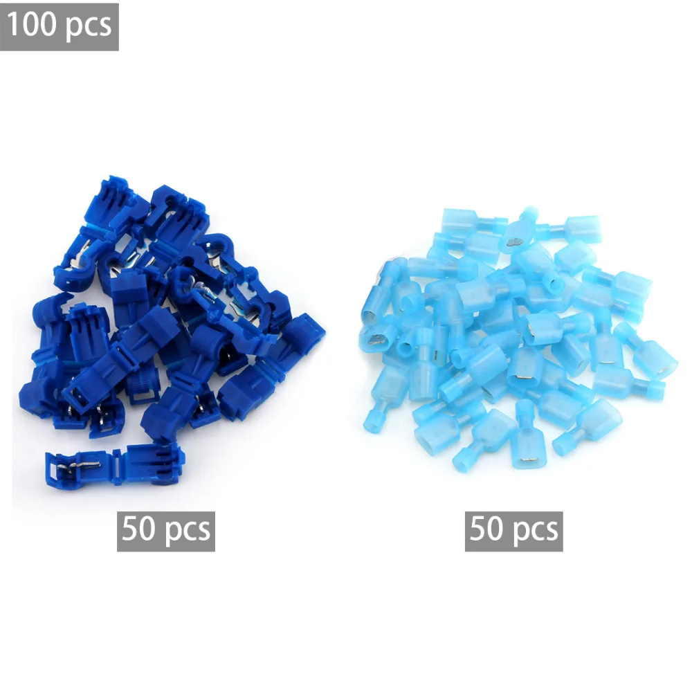 

TN 100Pcs T Tap Insulated Electrical Cable Connectors Quick Splice Wire Terminal Spade Crimp Connector
