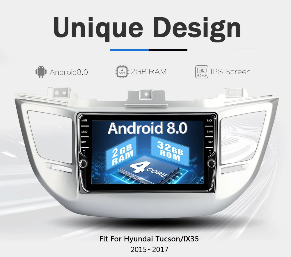 Top Funrover 2 din Car dvd Multimedia player Android 8.0 for Hyundai Tucson IX35 2016 2017 car radio gps navigation stereo IPS 2GRAM 9