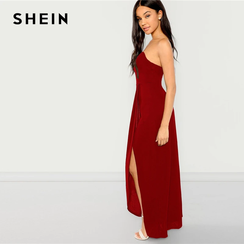 SHEIN Стильное Платье С V-Образным Вырезом И Разрезом Женское Сексуальное Длинное Платье Макси Без Рукавов