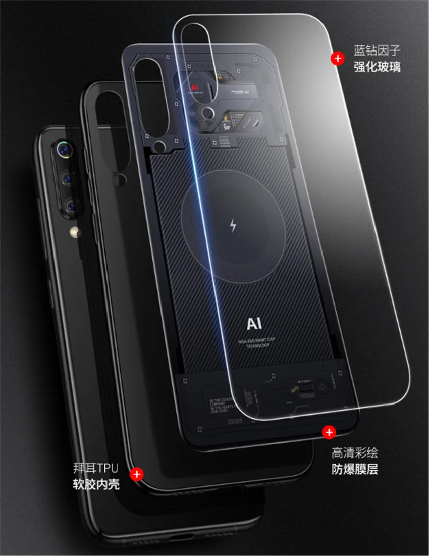 Aixuan Glass Case For Xiaomi mi 9Mi9 ExplorerXiaomi mi 9 SE Case painted Tempered Glass Silicon Protective full Cover Cases (2)