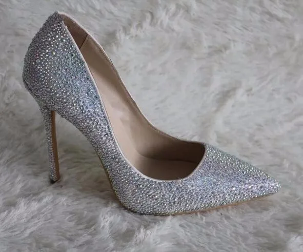 

Hot Selling 2018 Dipsloot Luxury Crystal Slip-on High Heels Wedding Shoes Dress Shoes For Ladies Sexy Pointed Toe Woman Pumps