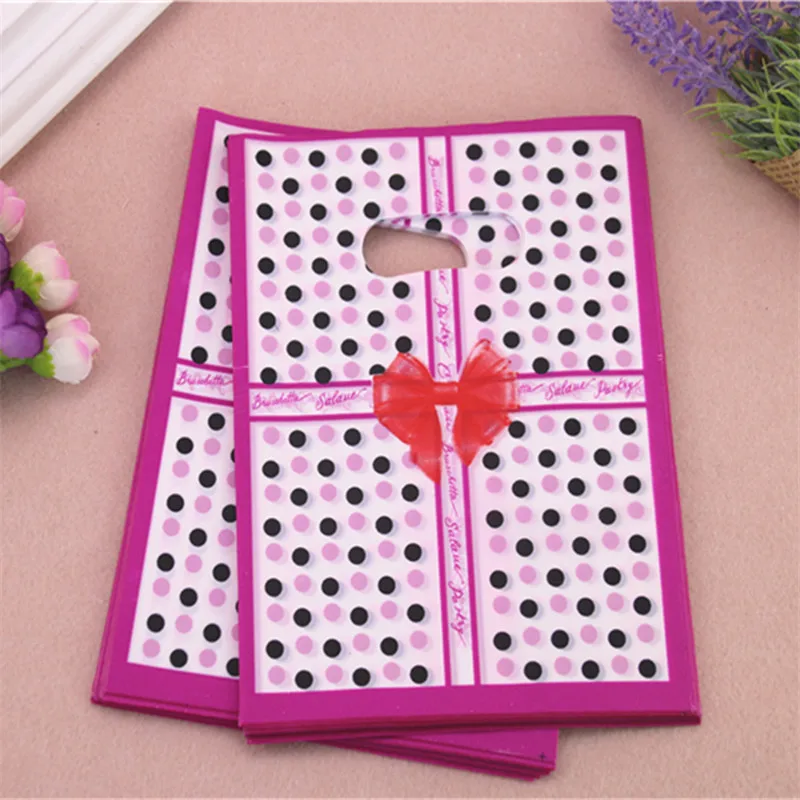 2016 New Style Wholesale 100pcs/lot 15*20cm Birthday Packaging Bags With Small Black Dot Plastic Shopping Bags