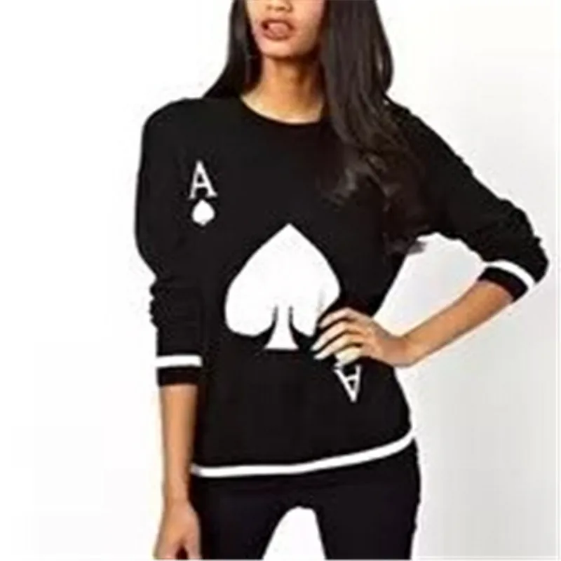 Women poker A spade pattern casual pullovers O neck long sleeve knitted