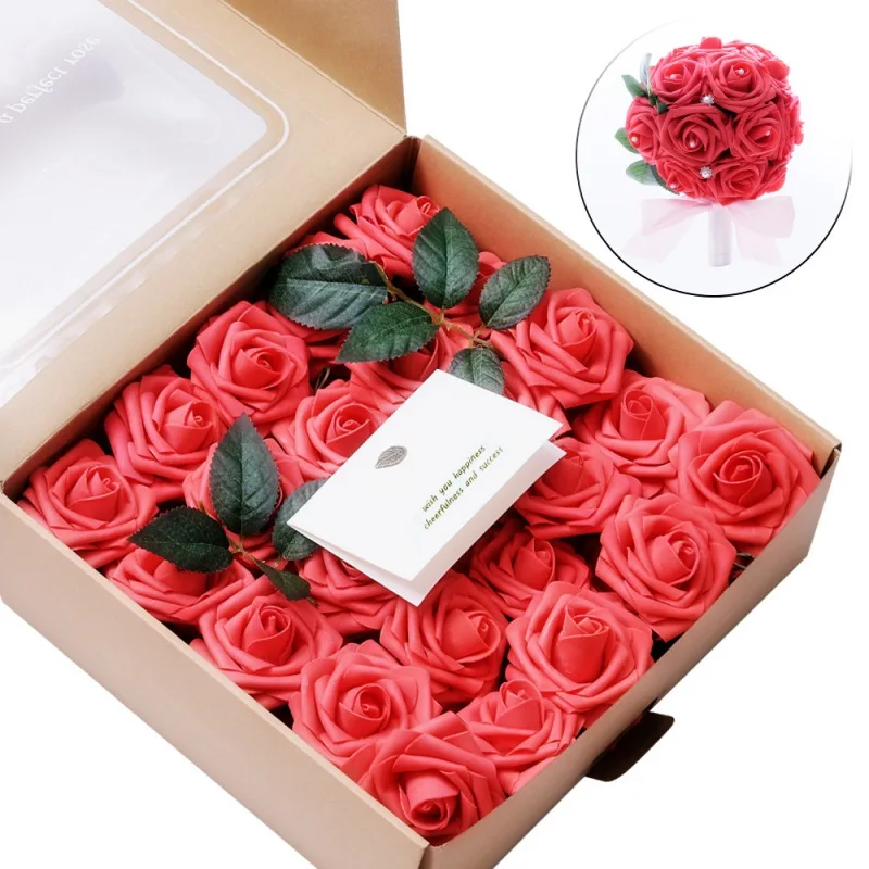 50 шт., 1 коробка, высокое качество, консервированные цветы, цветок бесмерной розы, подарок на день матери, вечная жизнь, цветок, материал, подарочная коробка - Цвет: Красный