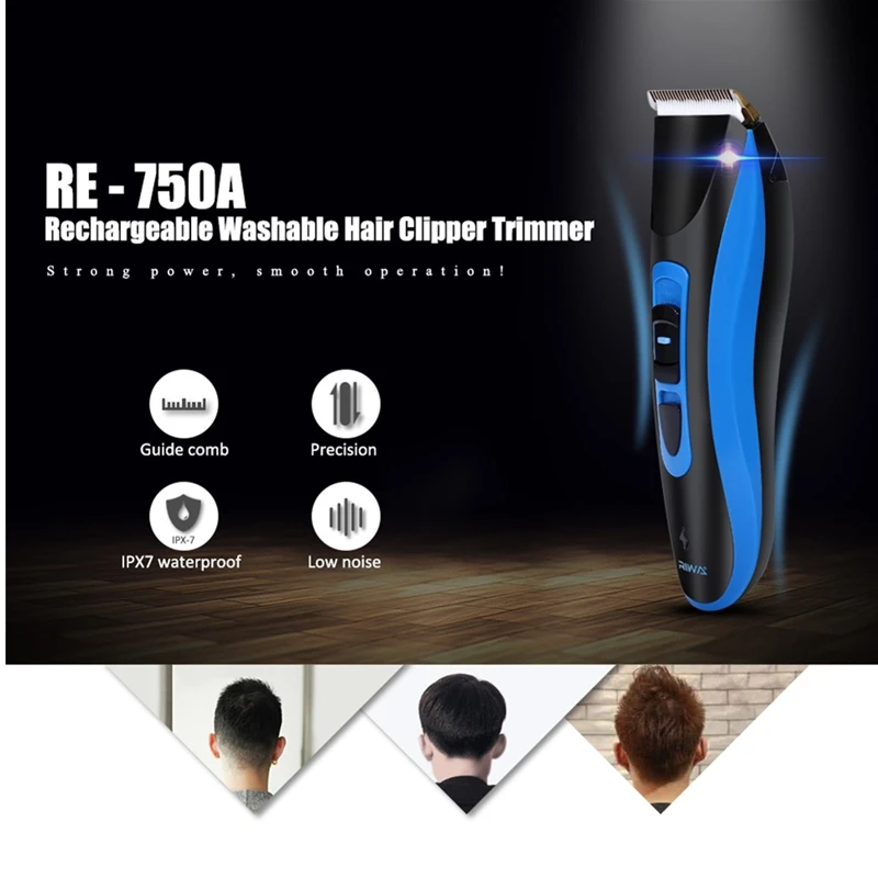 

RIWA RE-750A Rechargeable Electric Hair Clipper Trimmer Hairdressing Tool Intelligent Positioning Combs IPX7 Waterproof Tool