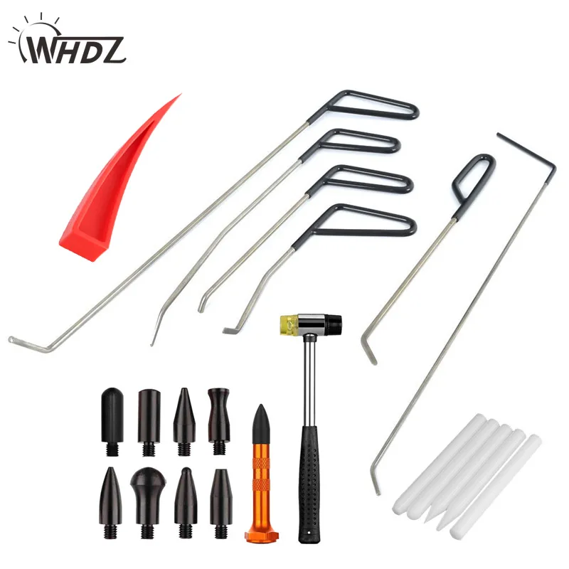 

WHDZ 18pcs Hooks Hand Tool Set White Nylon Tap Down Pen Hammer Knock down Car Dent Auto body Dent Repair Paintless Dent Removal