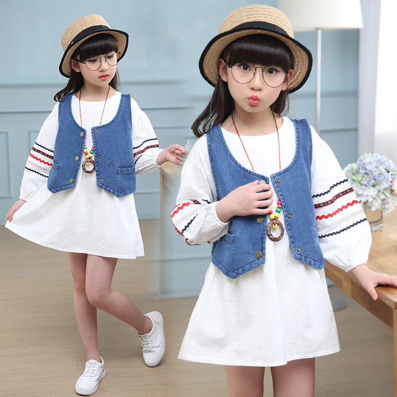 

Fashion Girls Clothing Set 2019 Autumn baby Girls Clothes denim vest and skirt set Children Clothes 2pcs set 4 5 9 10 15 Years