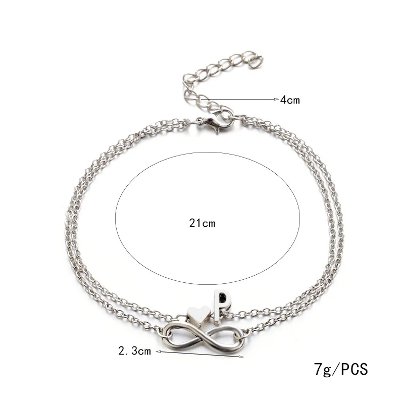 Новая мода серебряное многослойное сердце 26 букв 8 Подвеска со словами браслеты для женщин ювелирные изделия цепочка на ногу ножные браслеты аксессуары подарок